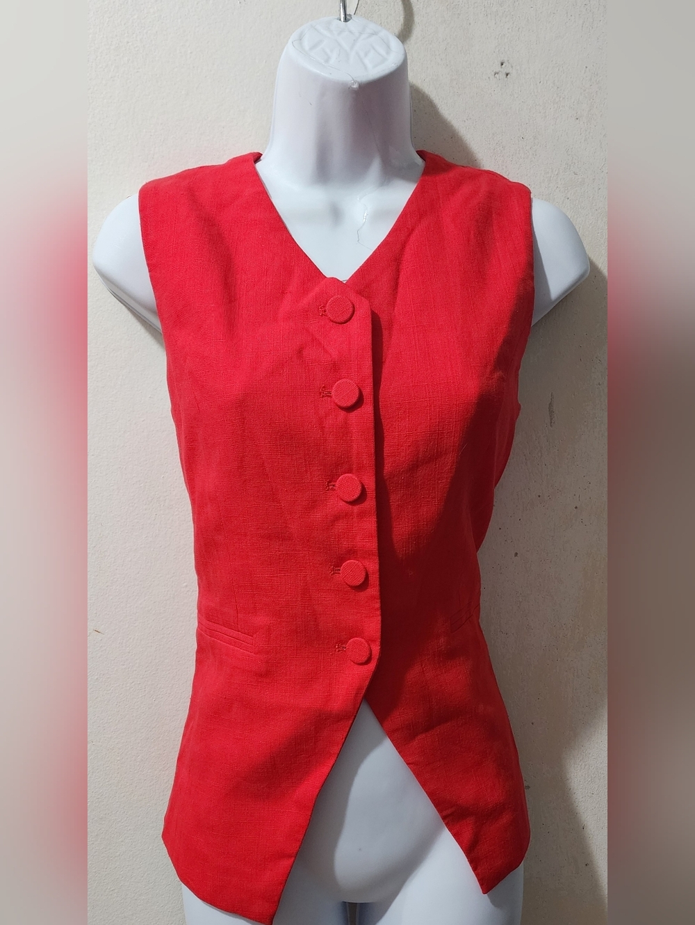 Sleeveless Red Button-Front Vest